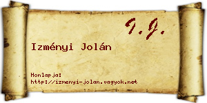 Izményi Jolán névjegykártya